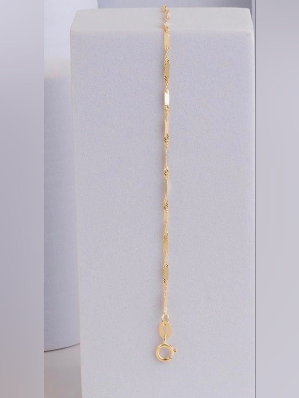 NIB 14K Solid Yellow 1mm Singapore Bar Chain 20" - Picture 2 of 14